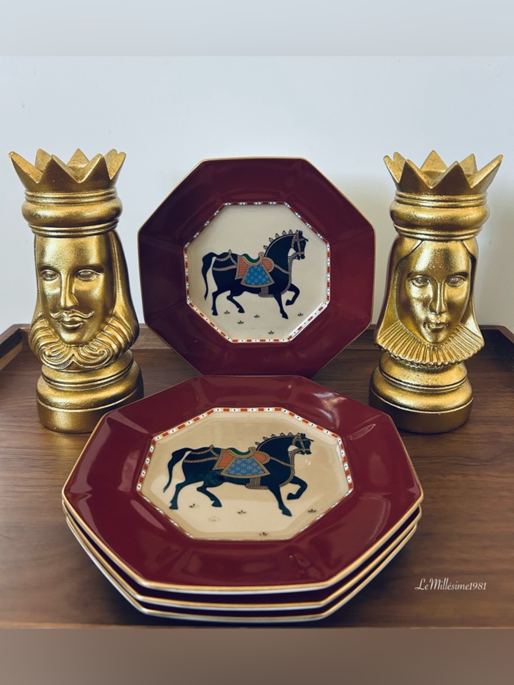 Vintage Fitz and Floyd “Ceremonial Horse” Octagonal Plates Set of
